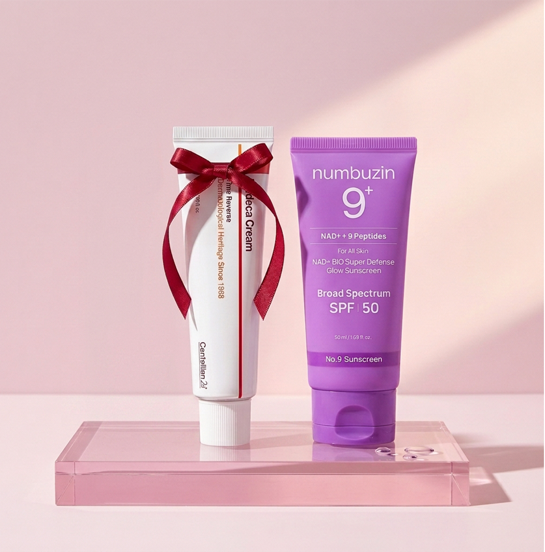 Numbuzin No.9 Glow Sunscreen + Centellian24 Madeca Cream + TIRTIR Ceramic Milk Ampoule